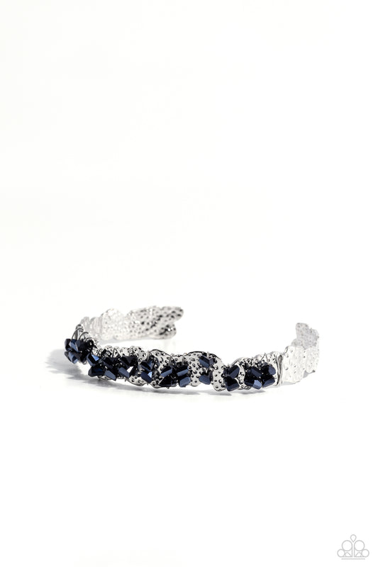Enticingly Icy - Blue Crystal Wire Wrapped Cuff Bracelet - Paparazzi Accessories