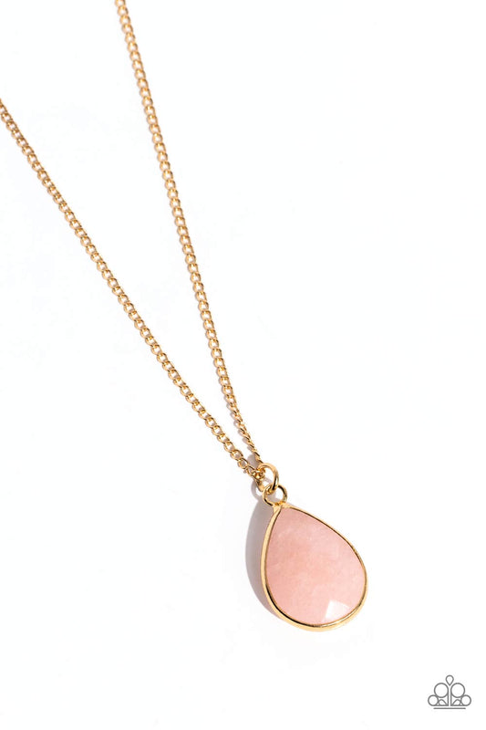 Sparkling Stones - Pink Quartz Teardrop Necklace - Paparazzi Accessories