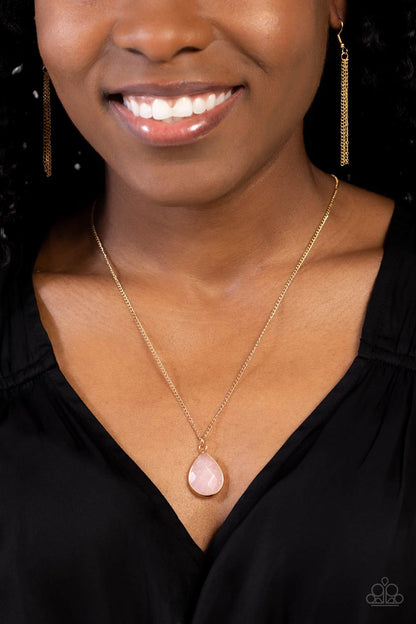 Sparkling Stones - Pink Quartz Teardrop Necklace - Paparazzi Accessories