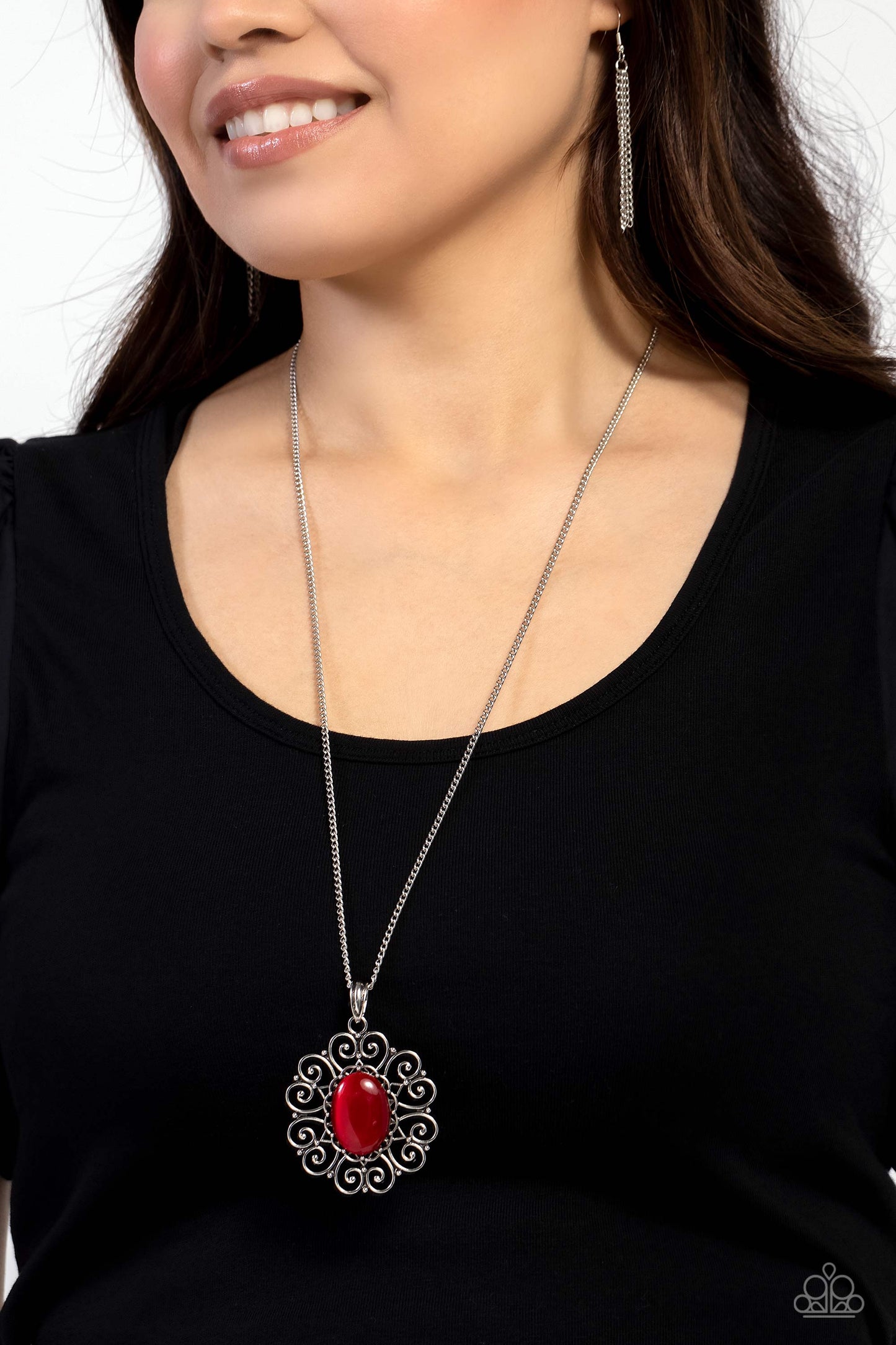 Sentimental Sabbatical - Red - Cat's Eye Pendant Necklace - Paparazzi Accessories