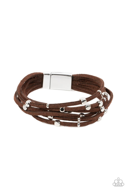 Clustered Constellations - Brown Suede Magnetic Bracelet - Paparazzi Accessories