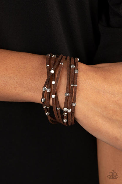 Clustered Constellations - Brown Suede Magnetic Bracelet - Paparazzi Accessories
