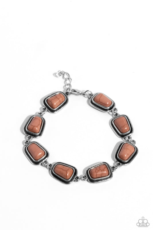 Chasing Canyons - Brown Crackle Stone Clasp Bracelet - Paparazzi Accessories