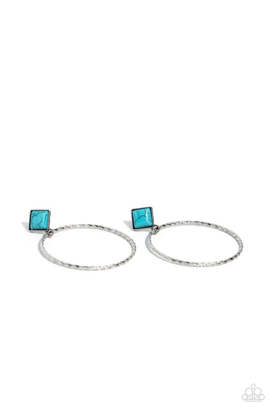 Canyon Circlet - Blue Crackle Stone Silver Post Earrings - Paparazzi Accessories