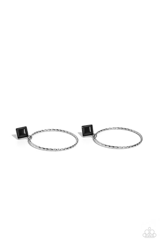Canyon Circlet - Black Stone Post Earrings - Paparazzi Accessories