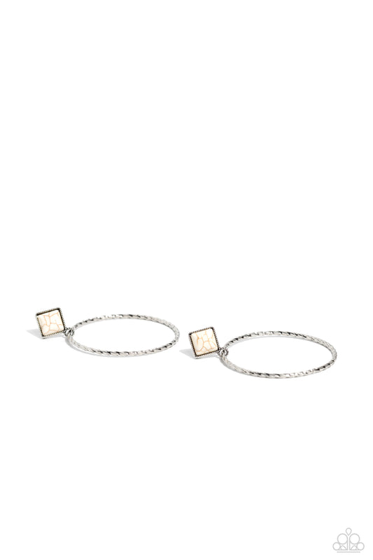 Canyon Circlet - White Crackle Stone Post Earrings - Paparazzi Accessories