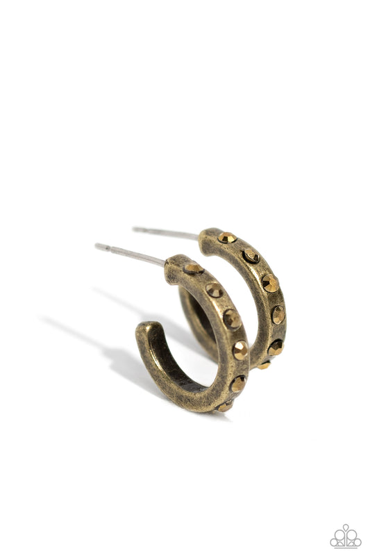 Gallant Glitz - Brass Mini Hoop Earrings - Paparazzi Accessories