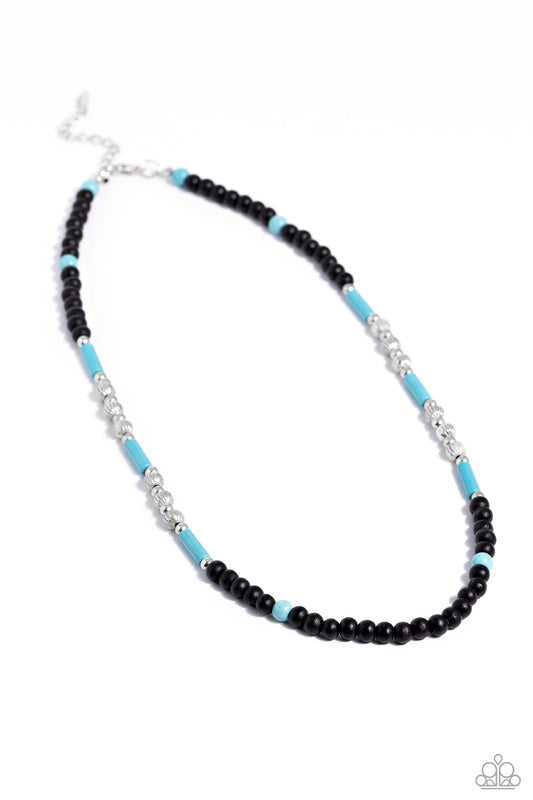 Volcanic Valiance - Blue Crackle Stone Urban Necklace - Paparazzi Accessories