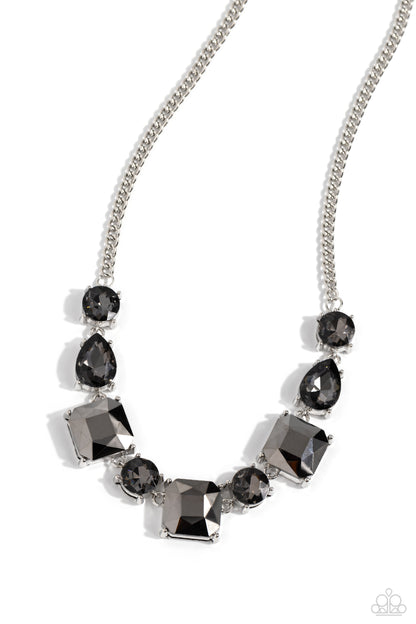 Elevated Edge - Silver - Hematite Smoky Rhinestone Necklace - Paparazzi Accessories