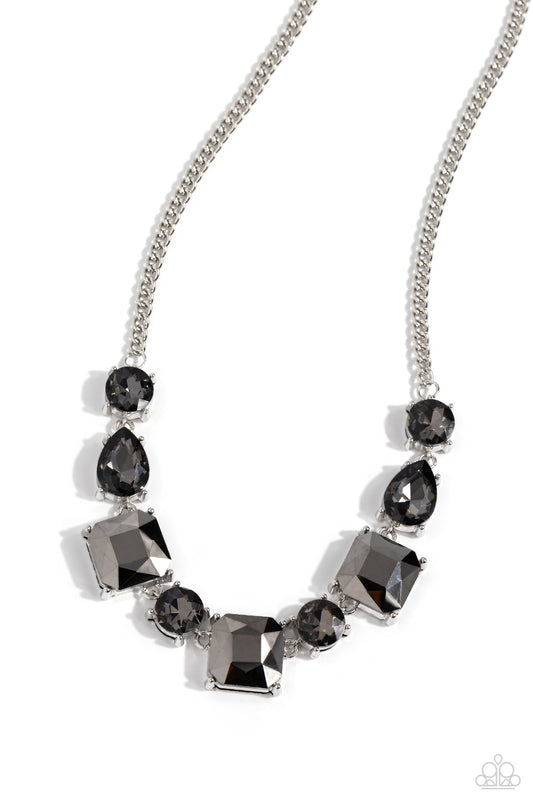 Elevated Edge - Silver - Hematite Smoky Rhinestone Necklace - Paparazzi Accessories