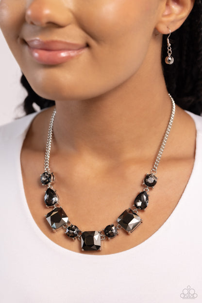Elevated Edge - Silver - Hematite Smoky Rhinestone Necklace - Paparazzi Accessories