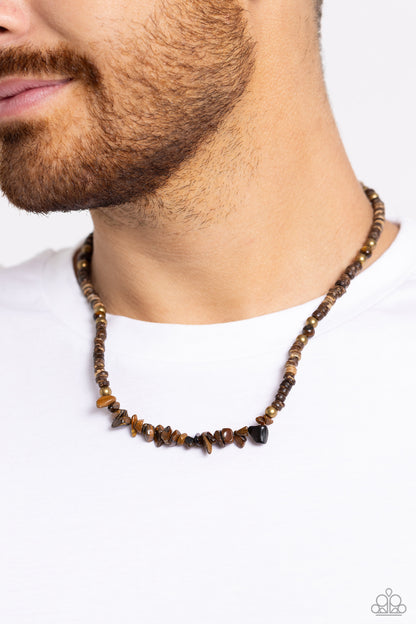 Wild Woodcutter - Brass Wooden Bead Necklace - Paparazzi Accessories