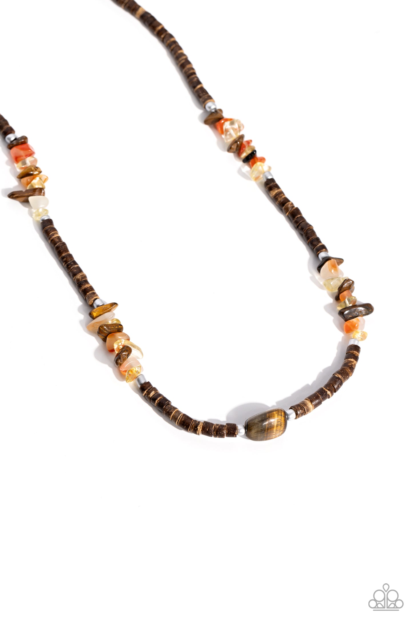 Stony Survivor - Brown Wooden Bead - Tiger's Eye Stone Necklace - Paparazzi Accessories