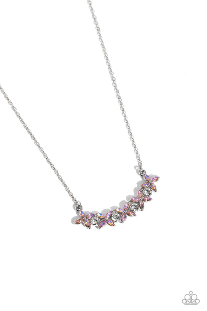 Floral Fanfare - Orange Iridescent Rhinestone Necklace - Paparazzi Accessories