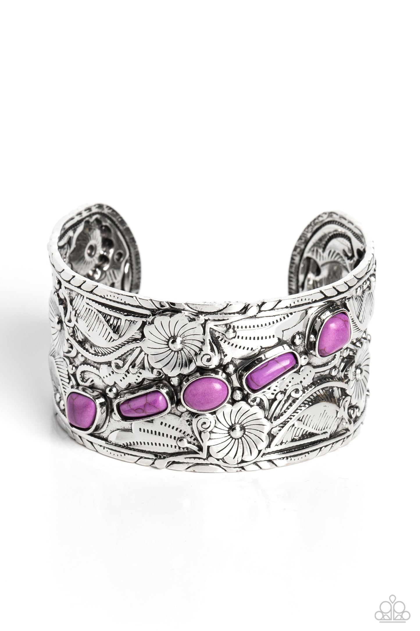 Still FLORAL Stones - Purple Crackle Stone Cuff Bracelet - Paparazzi Accessories