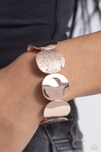 Rippling Record - Rose Gold Stretchy Bracelet - Paparazzi Accessories