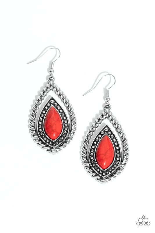 Twisted Trailblazer - Red Crackle Stone Fishhook Earrings - Paparazzi Accessories