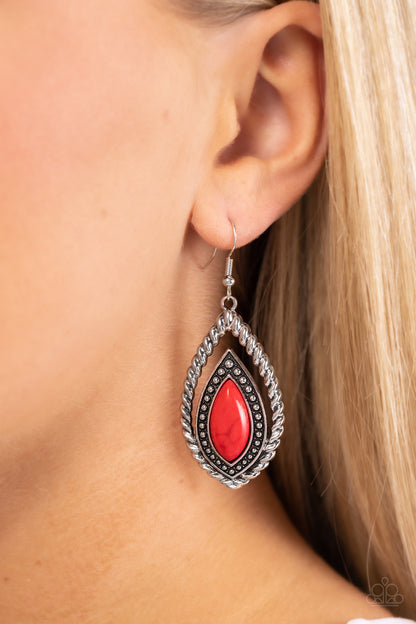 Twisted Trailblazer - Red Crackle Stone Fishhook Earrings - Paparazzi Accessories