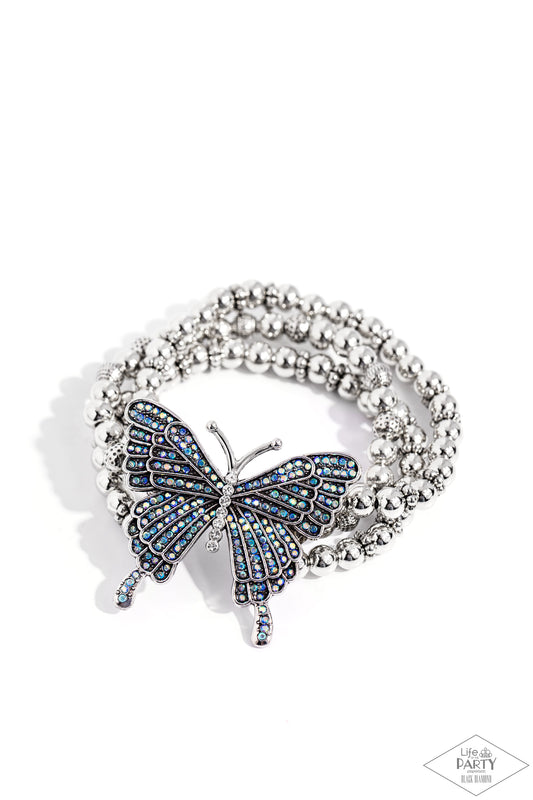First WINGS First - Blue Iridescent Rhinestone Butterfly Bracelet - Paparazzi Accessories