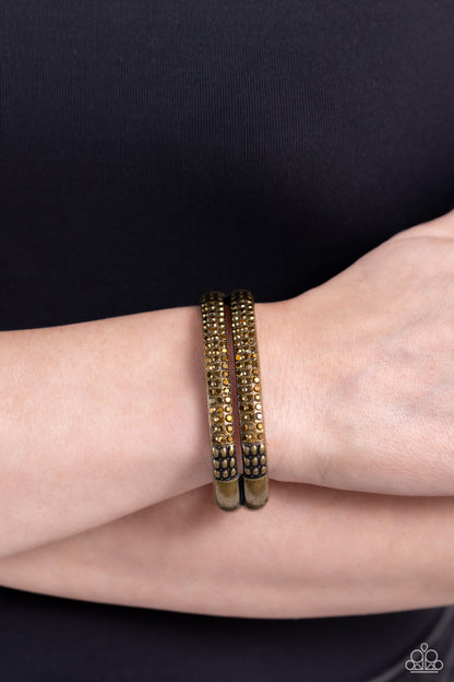 STACKED Up - Brass - Aurum Rhinestone Hinge Bracelet - Paparazzi Accessories