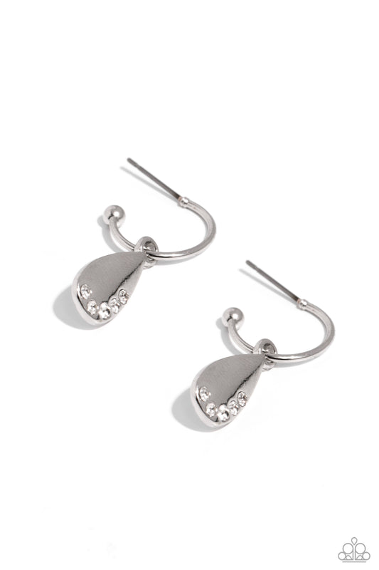 Borderline Baddie - White Rhinestone Drop Hoop Earrings - Paparazzi Accessories