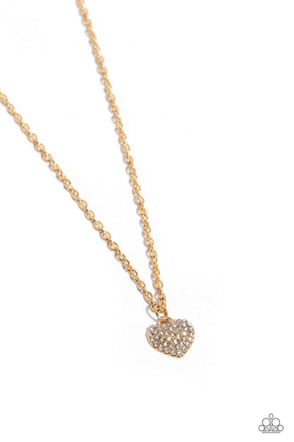 Goin Courtin - Gold Rhinestone Heart Necklace - Paparazzi Accessories