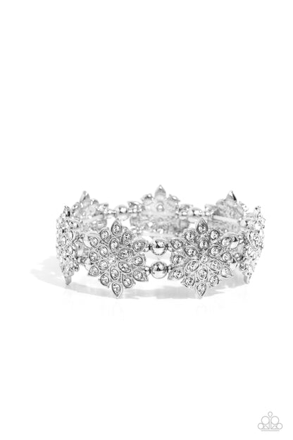 Scintillating Snowflakes - White - Rhinestone Stretchy Bracelet - Paparazzi Accessories