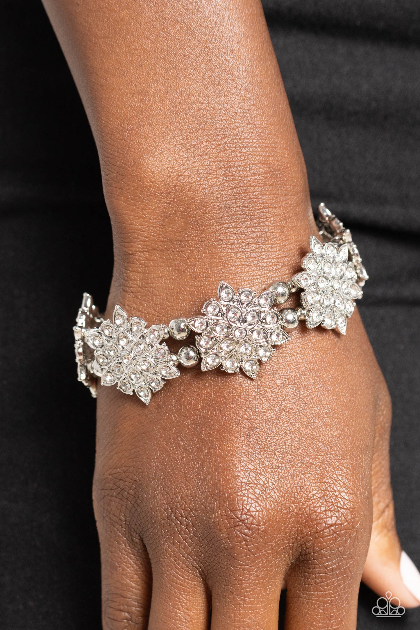 Scintillating Snowflakes - White - Rhinestone Stretchy Bracelet - Paparazzi Accessories