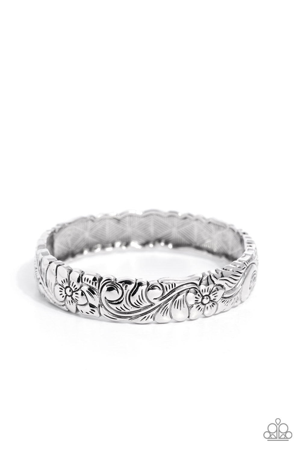 Grounded Grace - Silver Floral Hinge Bracelet - Paparazzi Accessories