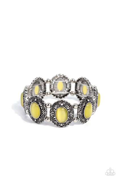 Vintage Vault - Yellow Cats Eye Stone Stretchy Bracelet - Paparazzi Accessories