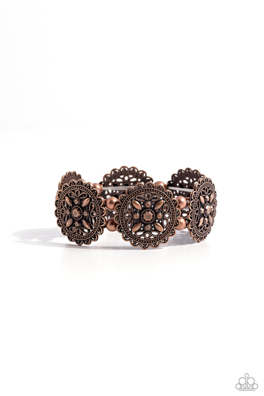 Leave of Lace - Copper Filigree Stretchy Bracelet - Paparazzi Accessories