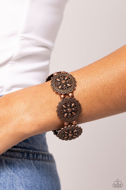 Leave of Lace - Copper Filigree Stretchy Bracelet - Paparazzi Accessories