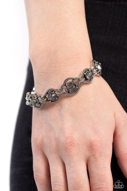 ROPE For The Best - Silver - Hematite Rhinestone Stretchy Bracelet - Paparazzi Accessories