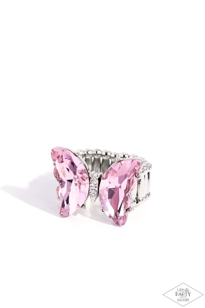 Lazy Afternoon - Pink Rhinestone Butterfly Ring - Paparazzi Accessories