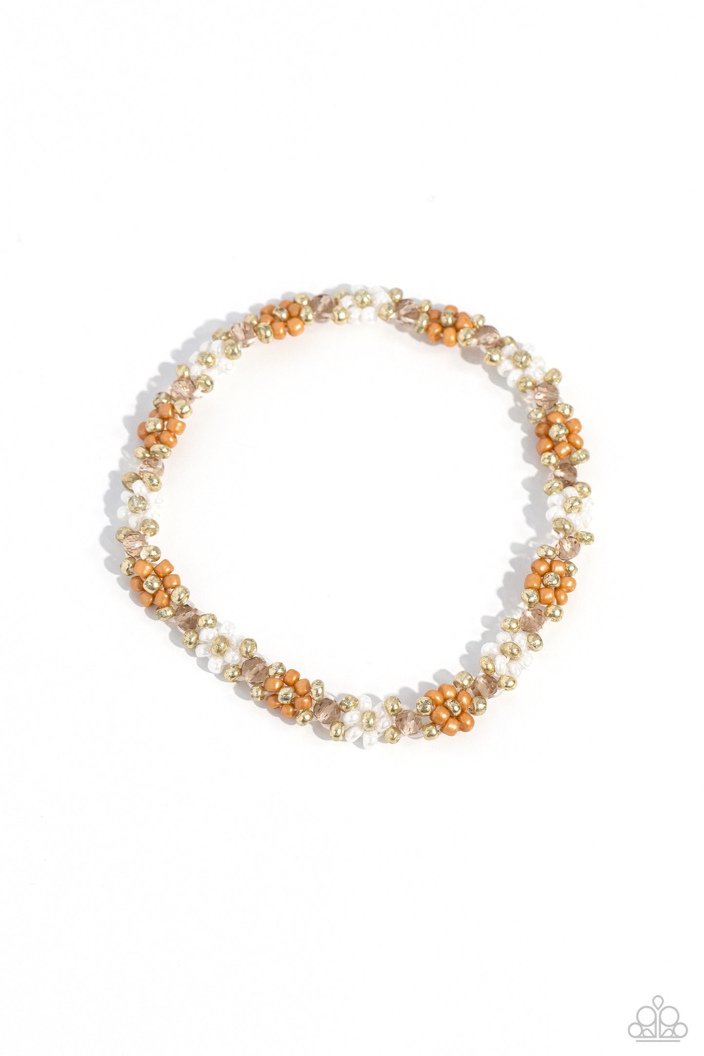 Deep-Seeded Dimension - Brown Seed Bead Flower Stretchy Bracelet - Paparazzi Accessories