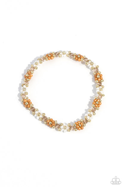 Deep-Seeded Dimension - Brown Seed Bead Flower Stretchy Bracelet - Paparazzi Accessories