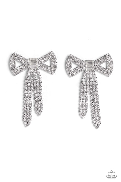 Just BOW With It - White Post Earrings - Paparazzi Accessories