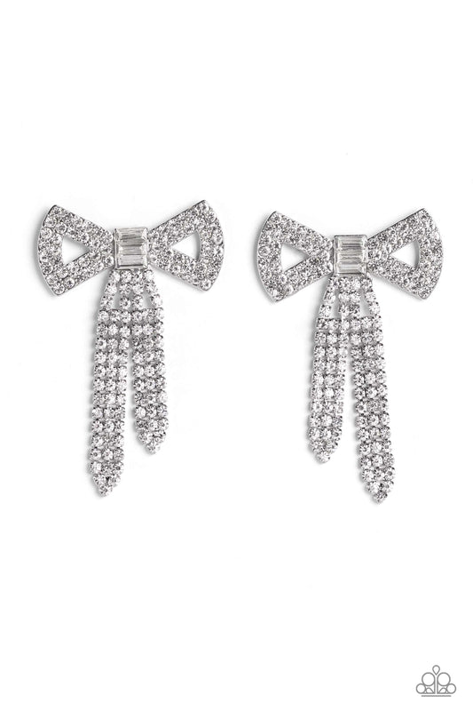 Just BOW With It - White Post Earrings - Paparazzi Accessories