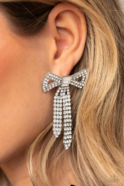 Just BOW With It - White Post Earrings - Paparazzi Accessories