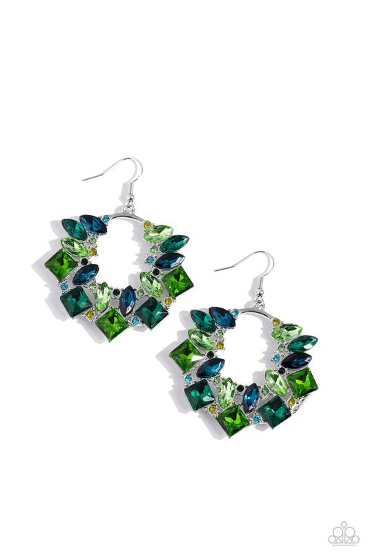 Wreathed in Watercolors - Green and Blue Rhinestone Earrings - Paparazzi Accessories