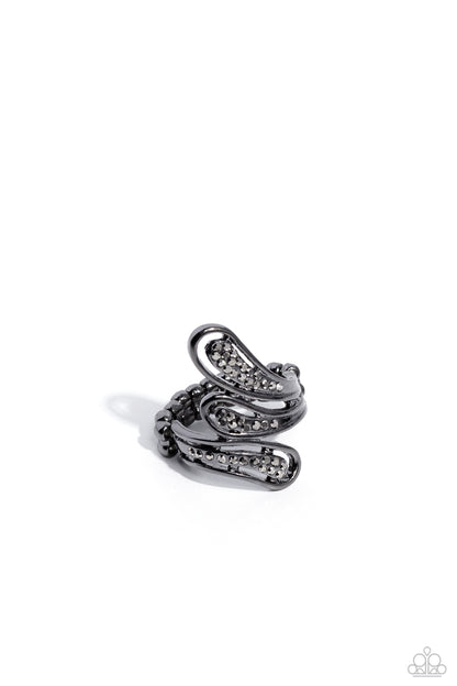 Flared Fashion - Black Gunmetal Hematite Ring - Paparazzi Accessories