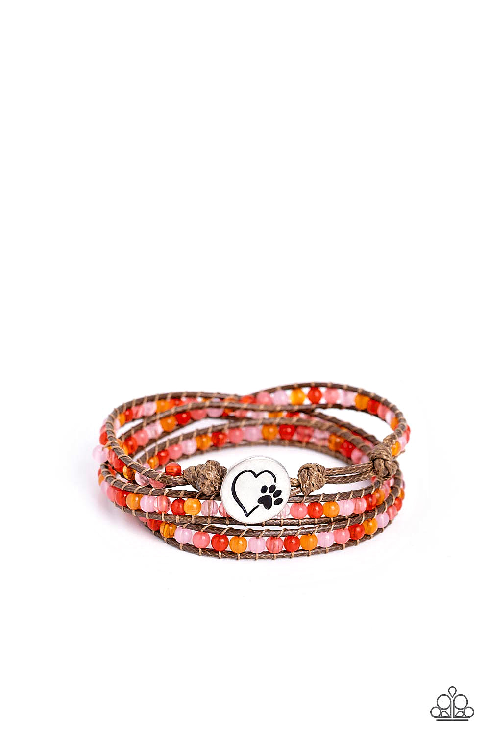 PAW-sitive Thinking - Orange and Red Silver Paw Print Toggle Bracelet - Paparazzi Accessories
