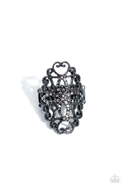 Fabulous Filigree - Black - Gunmetal Frame Ring - Paparazzi Accessories