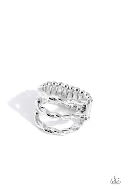 Corded Command - Silver Stacked Ring - Paparazzi Accessories