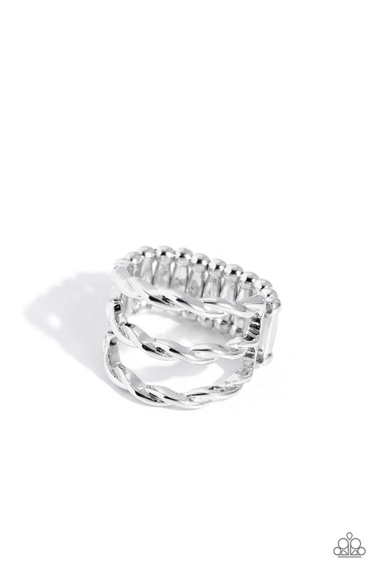 Corded Command - Silver Stacked Ring - Paparazzi Accessories