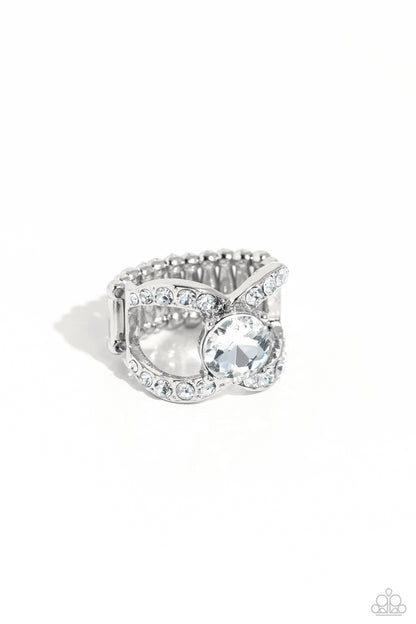 Bow Chicka Bow Wow - White Rhinestone Ring - Paparazzi Accessories