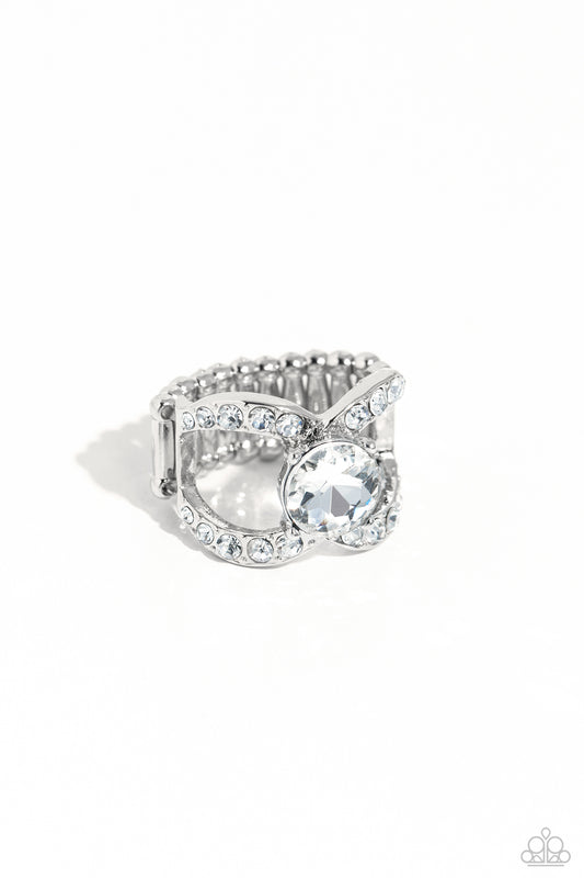 Bow Chicka Bow Wow - White Rhinestone Ring - Paparazzi Accessories
