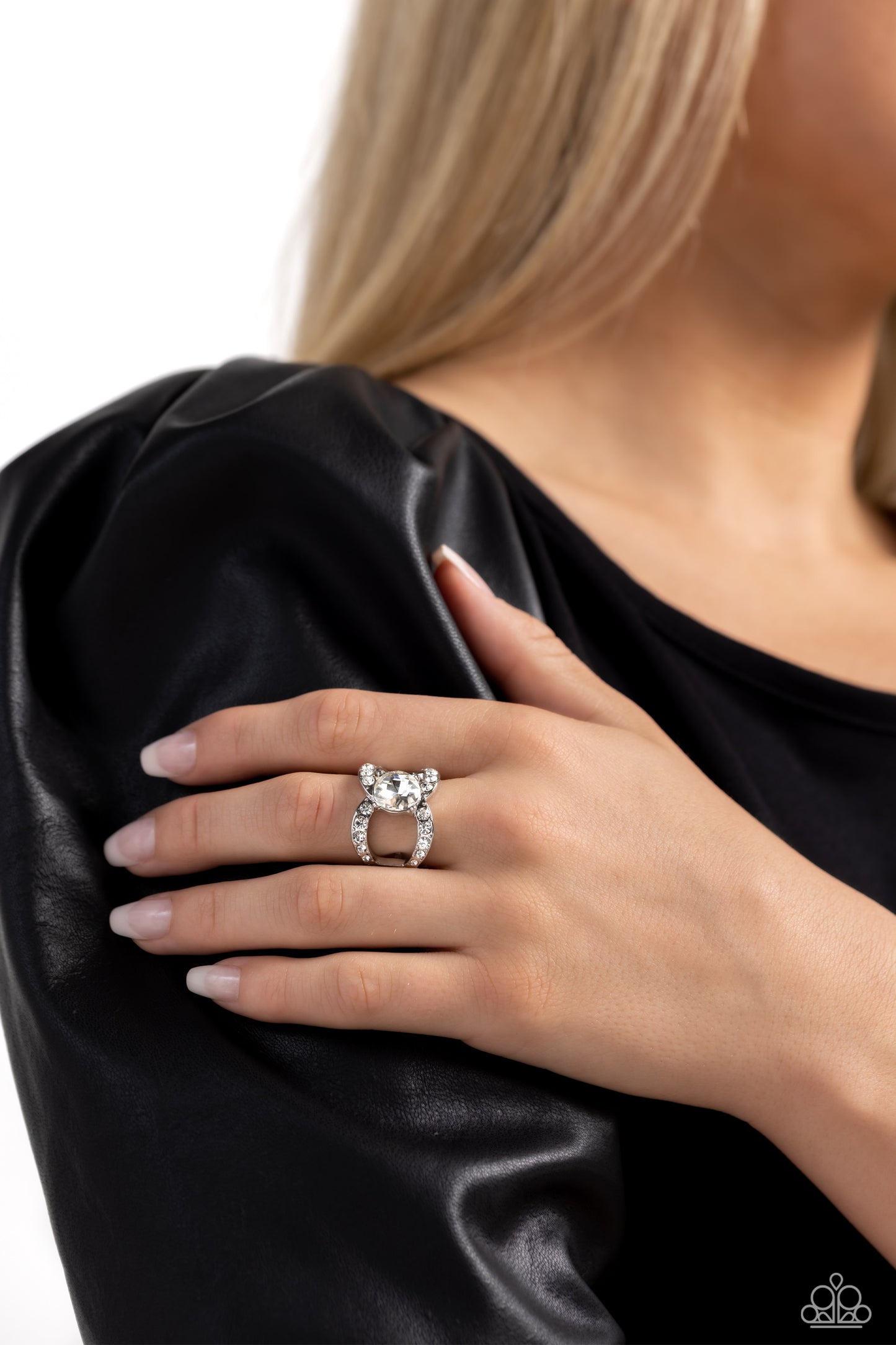 Bow Chicka Bow Wow - White Rhinestone Ring - Paparazzi Accessories