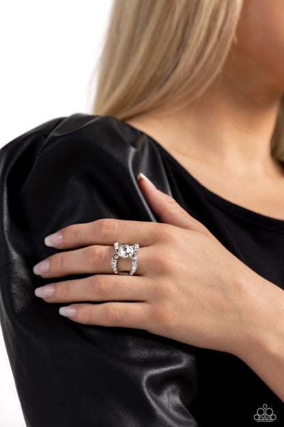 Bow Chicka Bow Wow - White Rhinestone Ring - Paparazzi Accessories