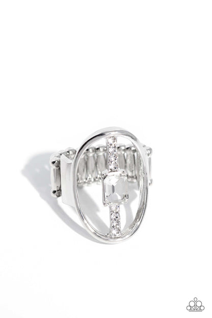 Middle of the Road - White Rhinestone Oval Ring - Paparazzi Accessories